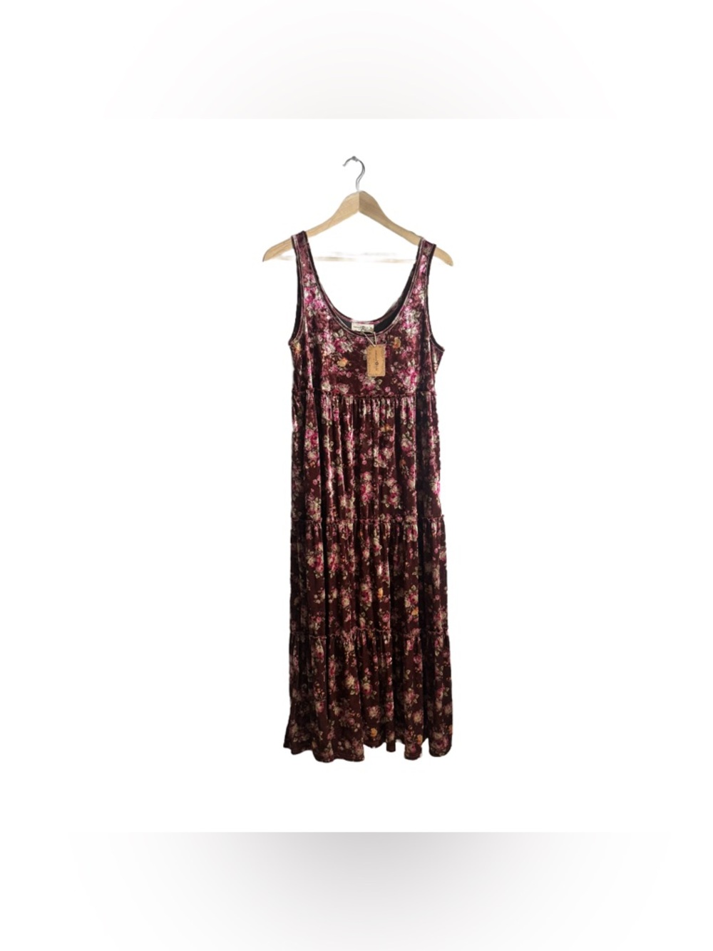 Natural Life Women's Tiered Maxi Dress Velvet Floral Boho Tank Size Medium NWT - Picture 3 of 8